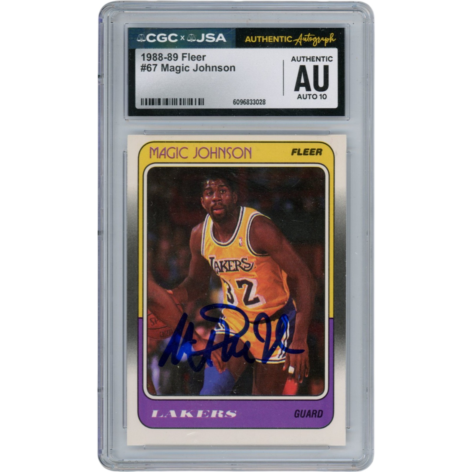 Magic Johnson Autographed Los Angeles Lakers 88 Fleer Trading Card JSA 53085