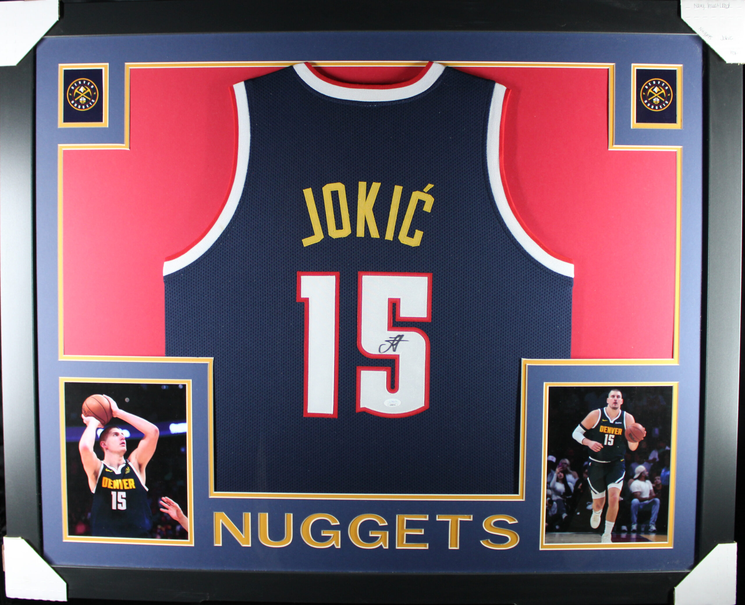 Nikola Jokic Autographed Pro Style Sz XL Blue Framed Jersey 35x43 JSA 57300 1 Nikola Jokic Autographed Pro Style Sz XL Blue Framed Jersey 35x43 JSA 57300