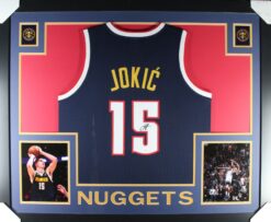 Nikola Jokic Autographed/Signed Pro Style Blue XL Framed Jersey Beckett 51221