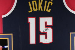 Nikola Jokic Autographed/Signed Pro Style Blue XL Framed Jersey Beckett 51221