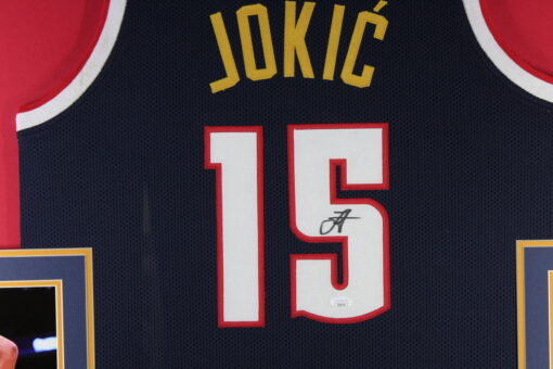 Nikola Jokic Autographed/Signed Pro Style Blue XL Framed Jersey Beckett 51221