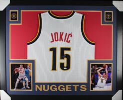 Nikola Jokic Autographed/Signed Pro Style White XL Framed Jersey Beckett 51222