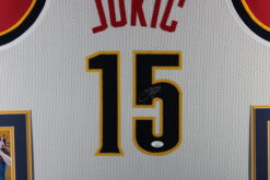 Nikola Jokic Autographed Pro Style Sz XL White Framed Jersey 35x43 JSA 57299