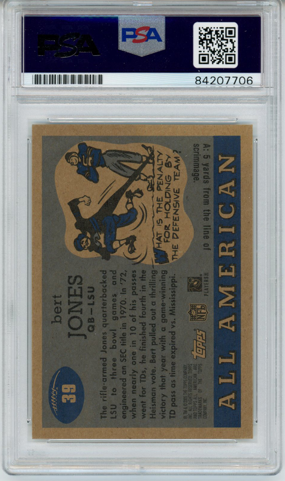 Bert Jones Autographed 2005 Topps All American Trading Card PSA Slab 32599