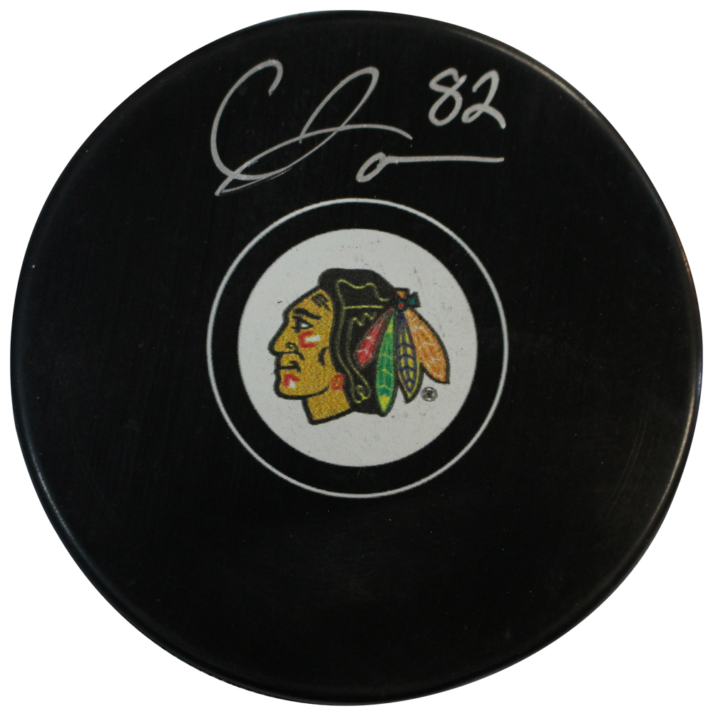 Caleb Jones Autographed/Signed Chicago Blackhawks Puck Fanatics