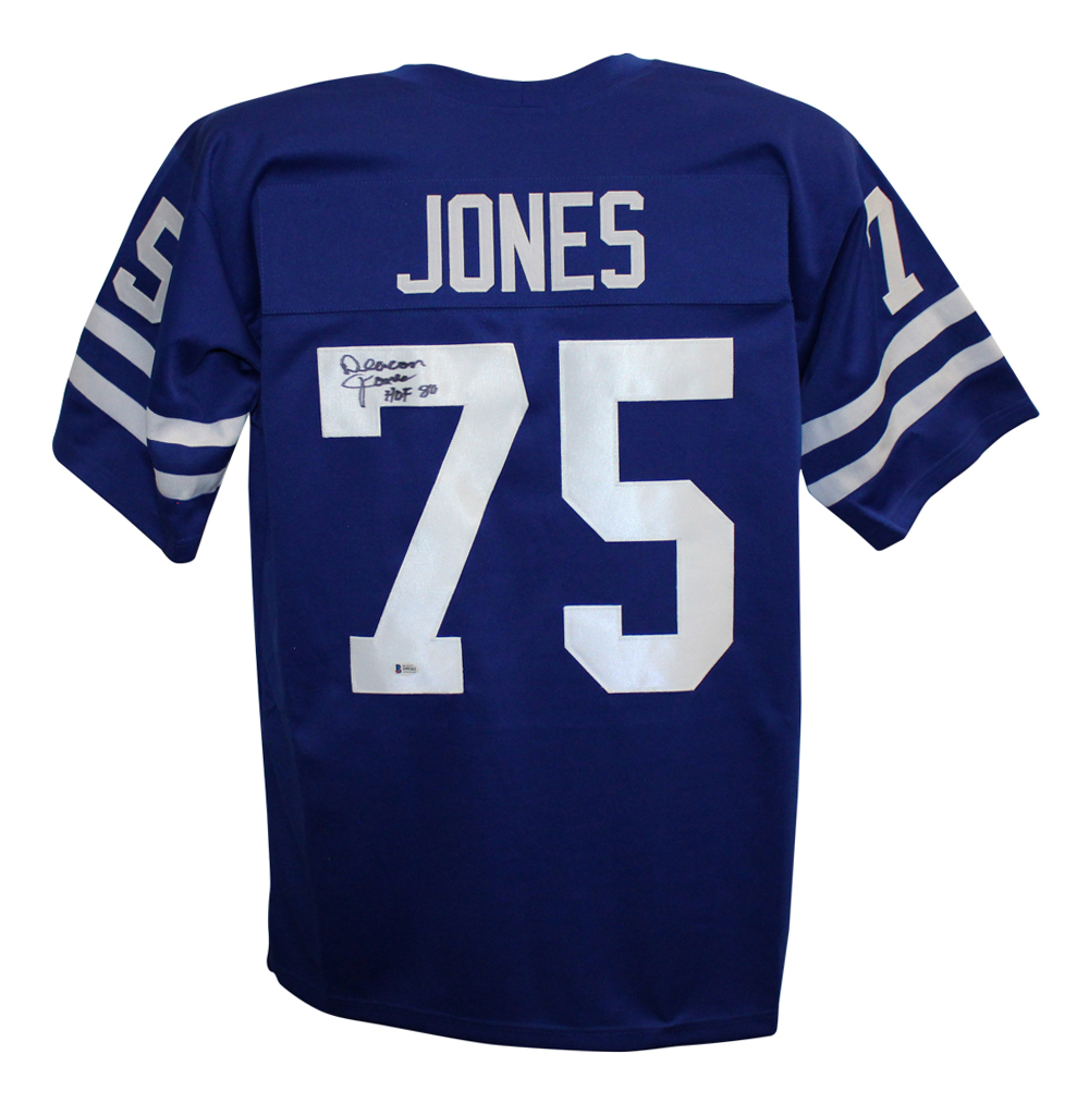 Deacon Jones Autographed/Signed Pro Style Blue XL Jersey HOF BAS 26507