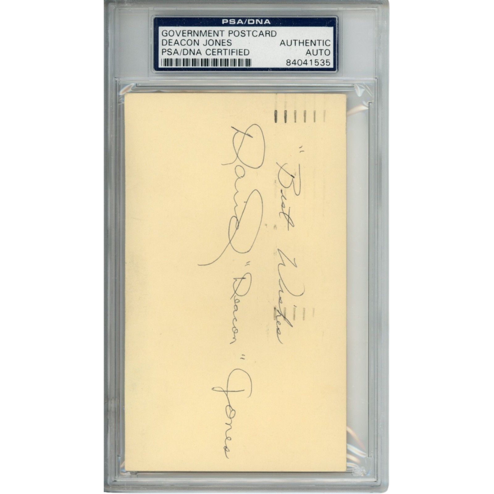 Deacon Jones Autographed/Signed Los Angeles Rams Postcard PSA Slabbed 54798