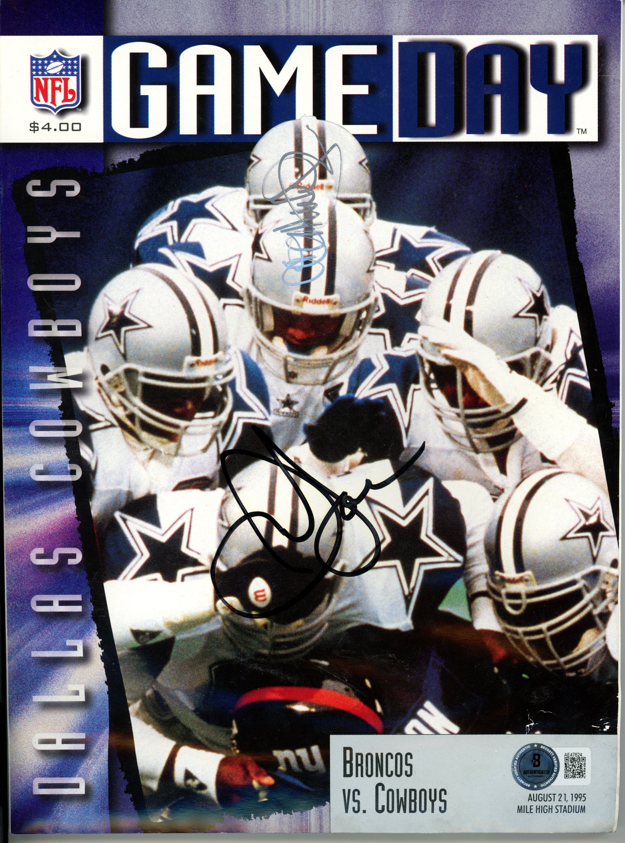 Jerry Jones Al Michaels Signed 8/21/1995 Gameday Magazine Damaged Beckett 55397