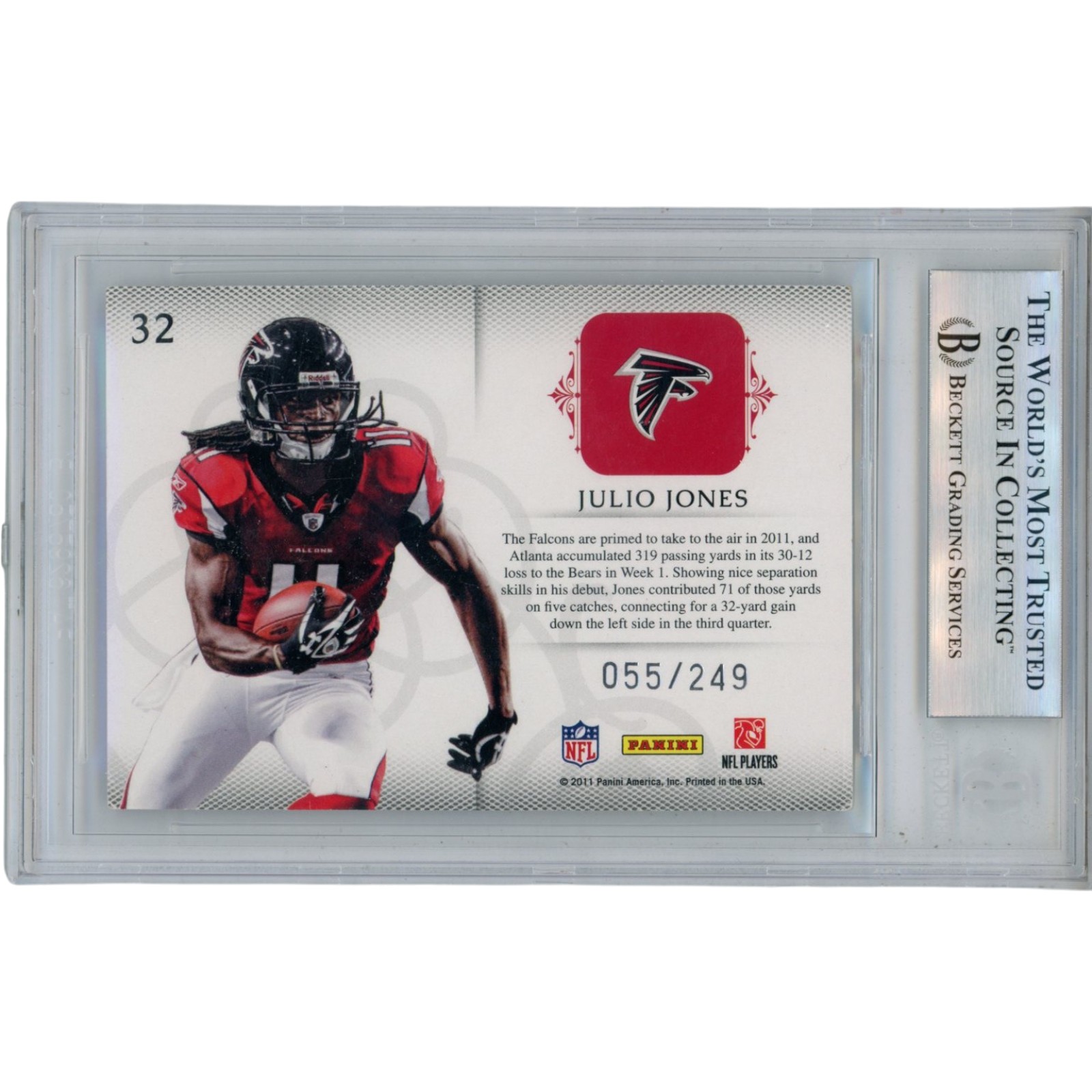 Julio Jones Signed 2011 Panini Plates Patches Rookie /249 Card Beckett 53380 2 Julio Jones Signed 2011 Panini Plates Patches Rookie /249 Card Beckett 53380