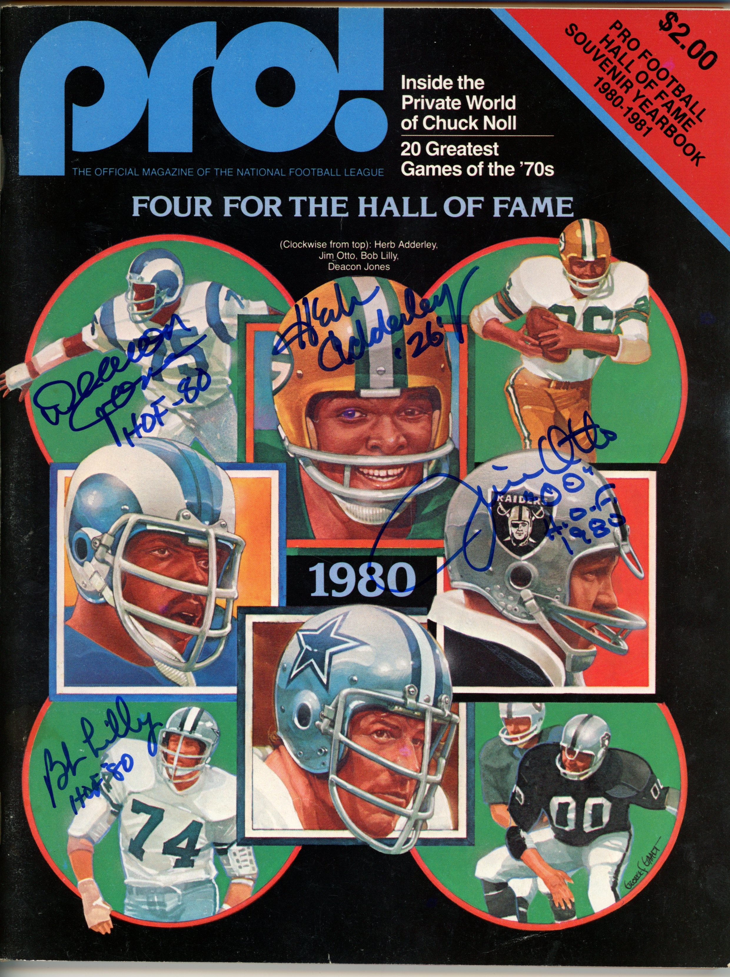 Deacon Jones Jim Otto Herb Adderley Lilly Signed Hall of Fame Magazine JSA 55099