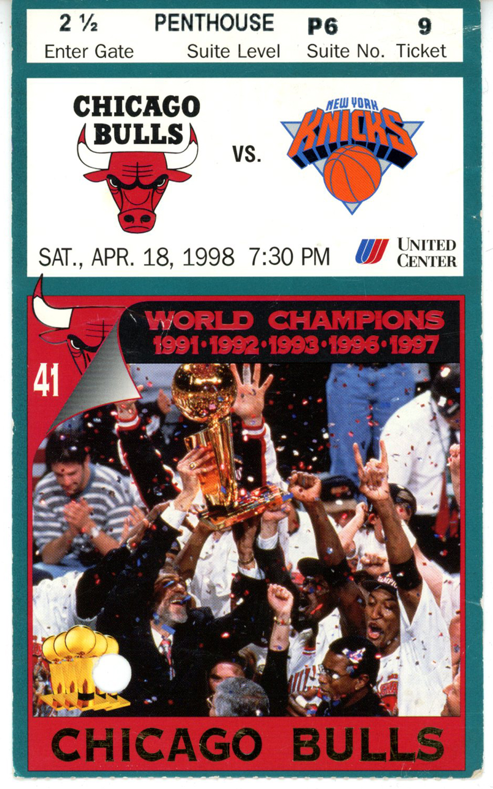 Michael Jordan Last Bulls Regular Season Game Ticket Stub 04/18/1998 35772