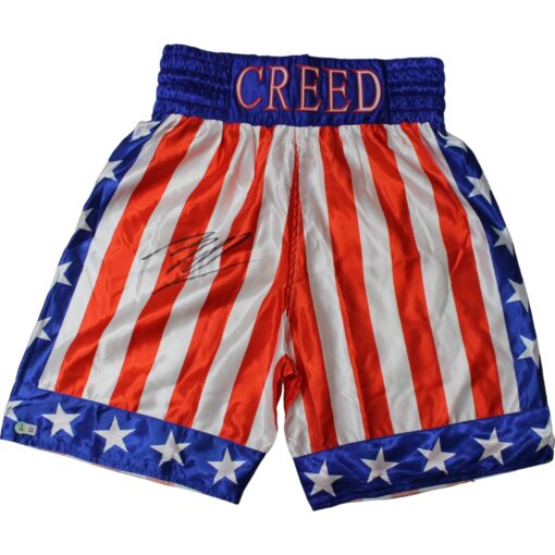 Michael B Jordan Autographed/Signed Creed USA Boxing Trunks Beckett 48146