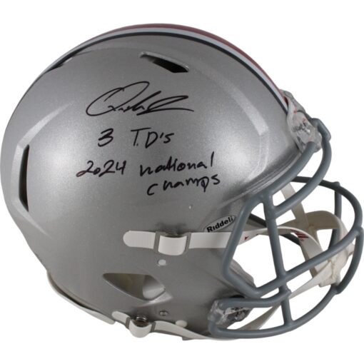 Quinshon Judkins Autographed/Signed Ohio State Buckeyes Pro Helmet 2 Ins Beckett Witness 49645