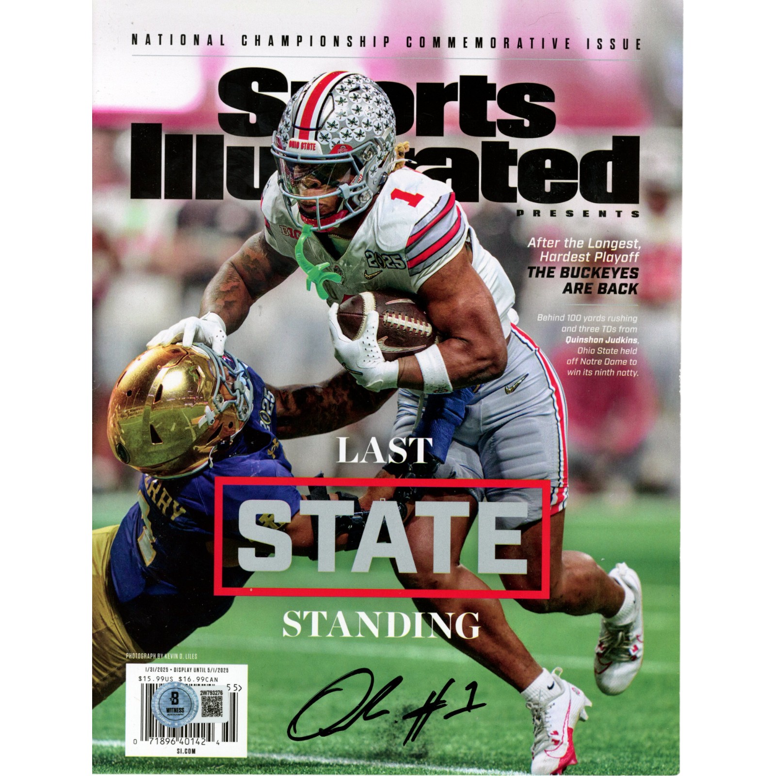 Quinshon Judkins Autographed Ohio State 2025 Championship Magazine Beckett 50041
