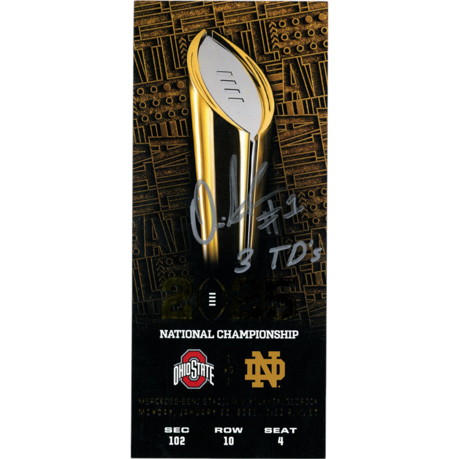 Quinshon Judkins Signed Ohio State National Champs Replica Ticket 3TD BAS 50075