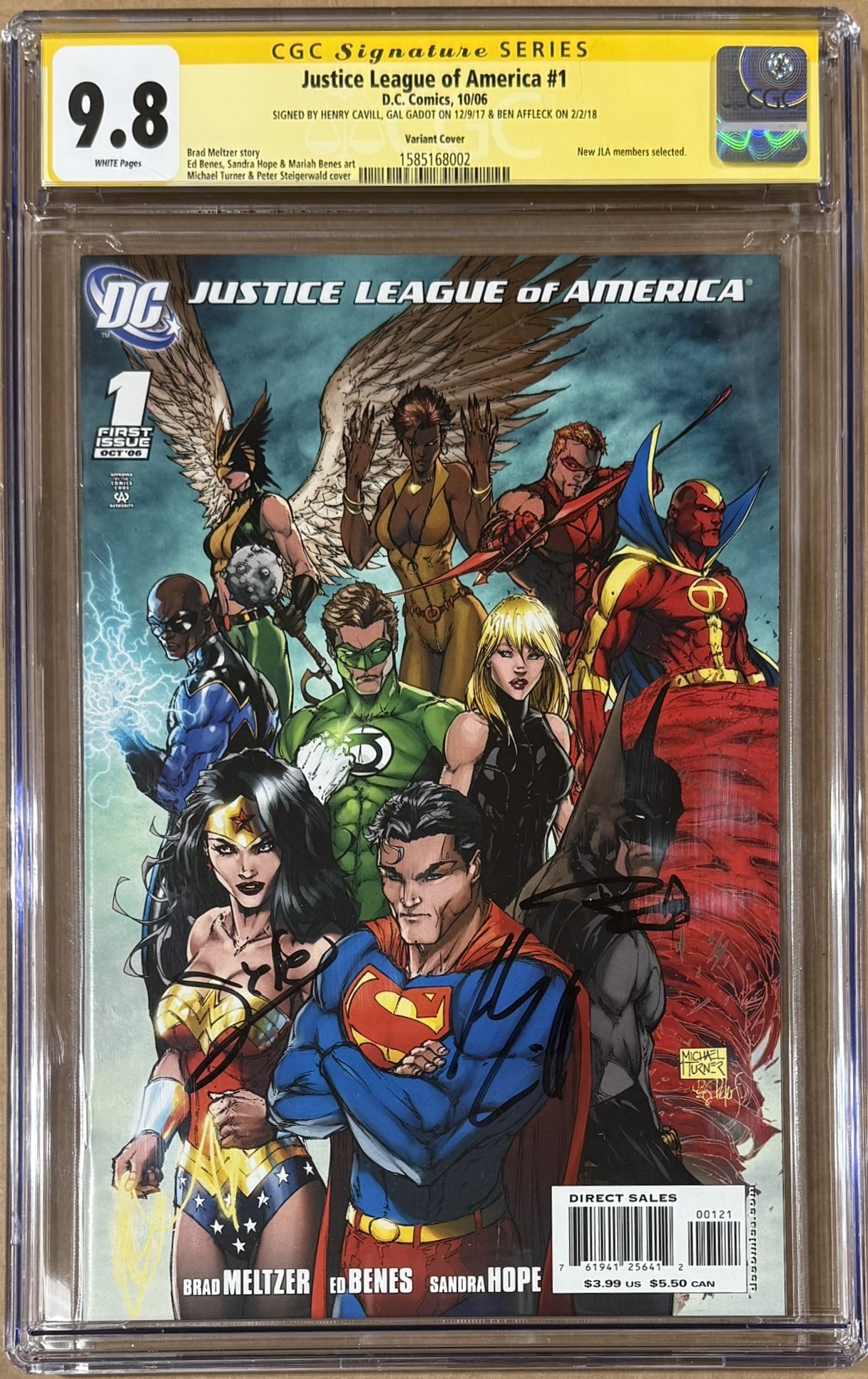 Ben Affleck Gal Gadot Henry Cavill Autographed Jusice League #1 CGC 9.8 56588