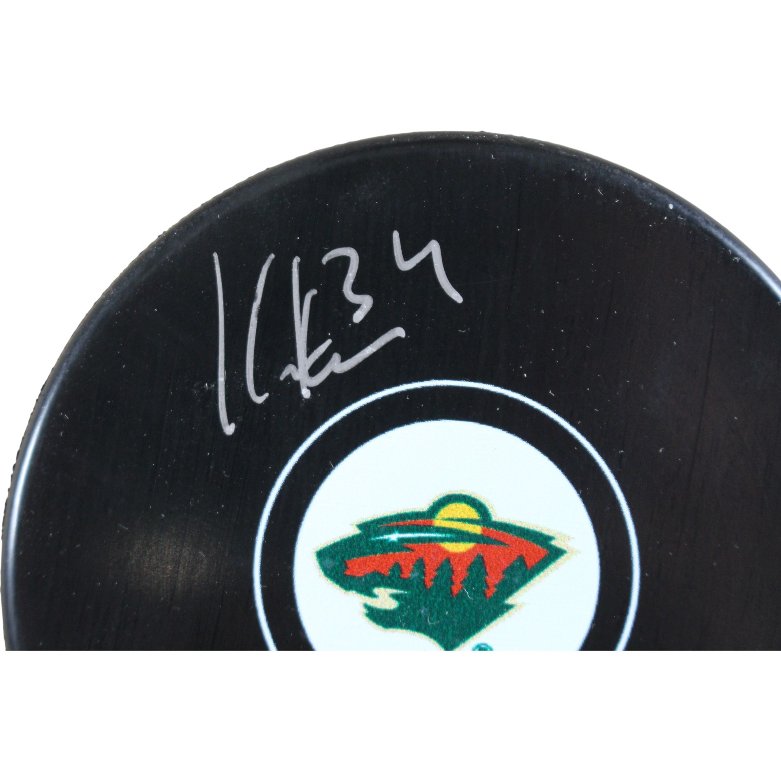 Kaapo Kahkonen Autographed/Signed Minnesota Wild Logo Puck Fanatics 53826