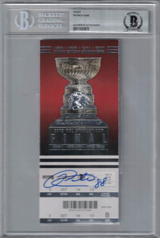 Patrick Kane Autographed Chicago Blackhawks Stanley Cup Ticket BAS Slab 25262