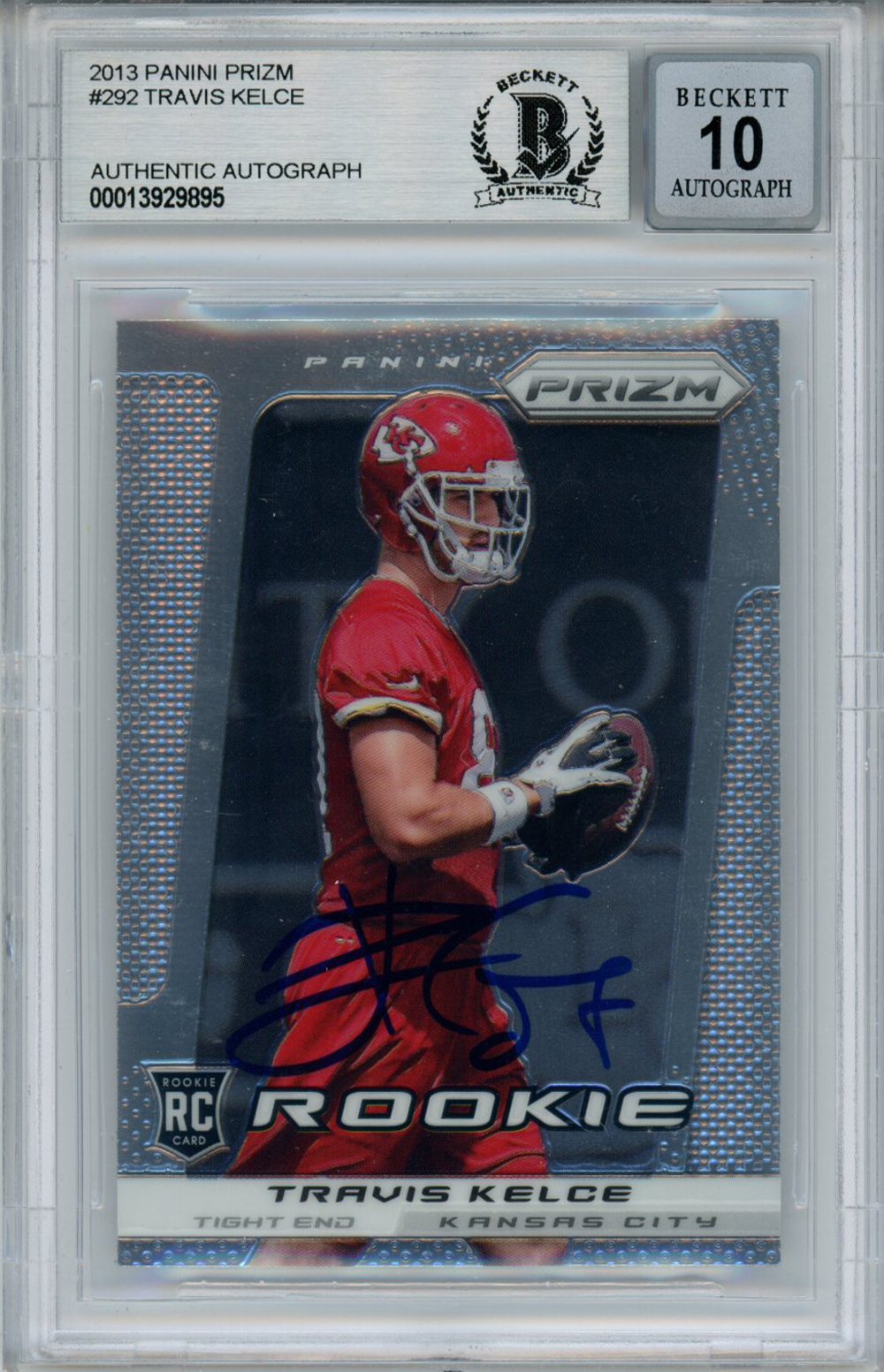 Travis Kelce Signed 2013 Panini Prizm 292 Rookie Card Beckett 10 Slab