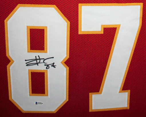 Travis Kelce Autographed Kansas City Chiefs Framed Red XL Jersey BAS 10822