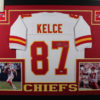 Travis Kelce Autographed Kansas City Chiefs Framed White XL Jersey BAS 10982