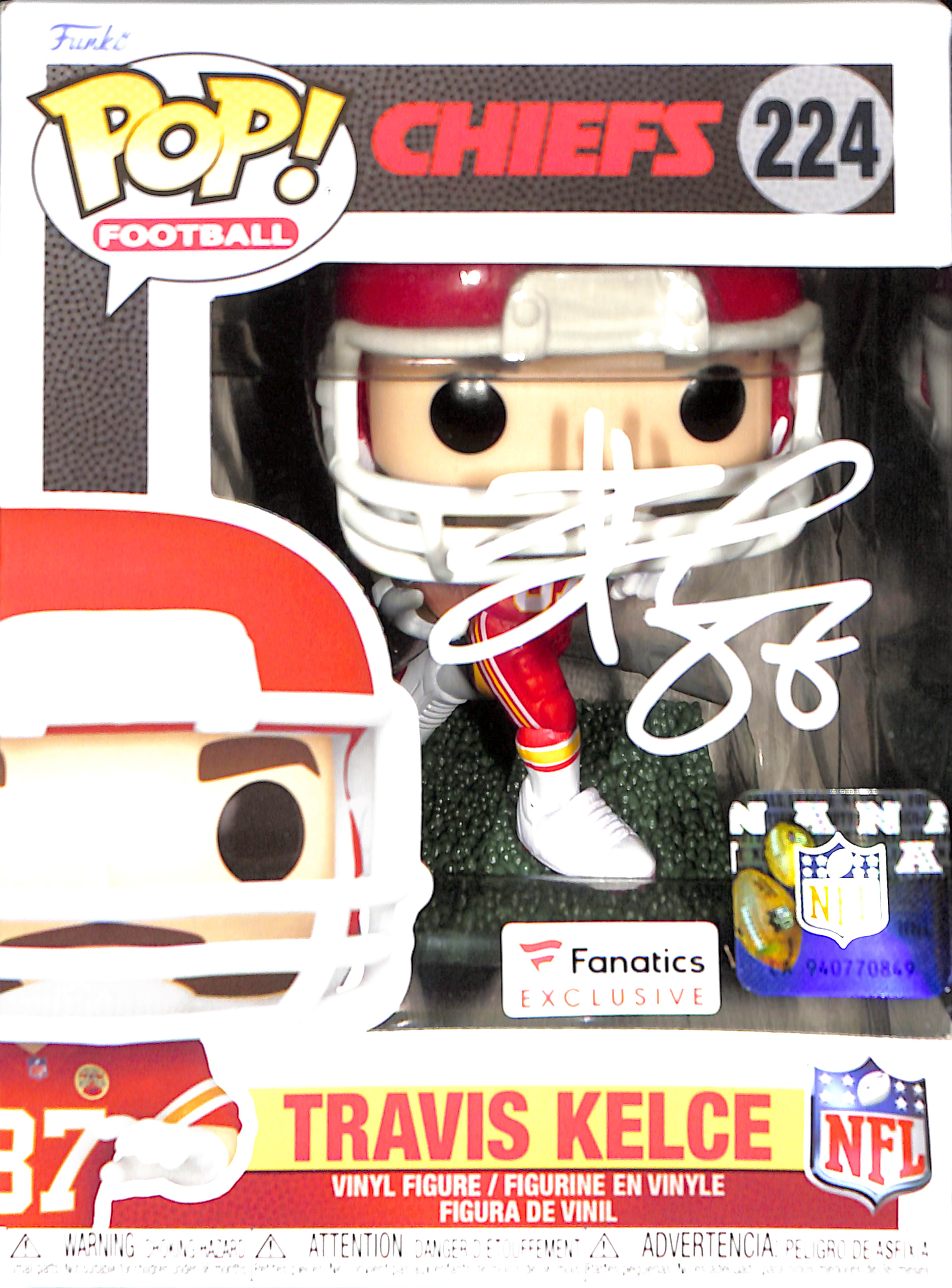 Travis Kelce Autographed Kansas City Chiefs Funko Pop! #224 BAS
