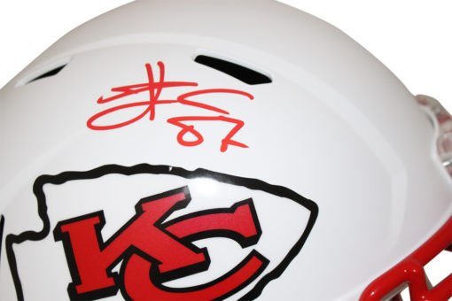 Travis Kelce Autographed Kansas City Chiefs Flat White Replica Helmet BAS 26573