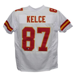 Travis Kelce Autographed/Signed Pro Style White XL Jersey Beckett