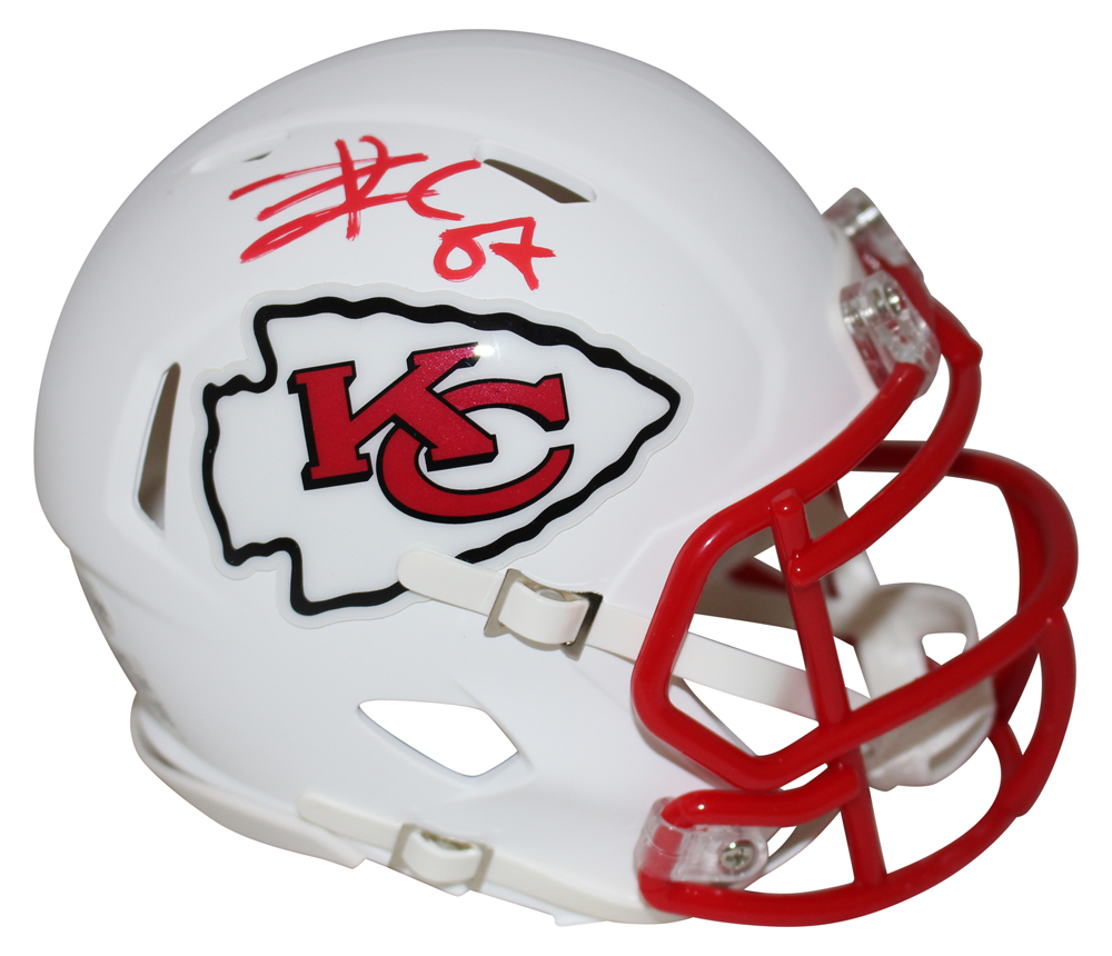 Travis Kelce Autographed Kansas City Chiefs Flat White Mini Helmet BAS 27659