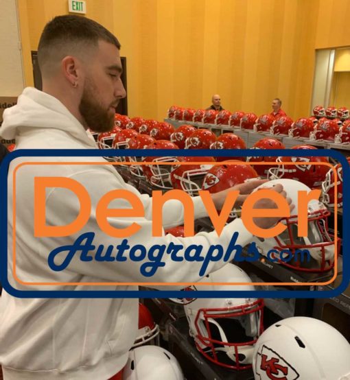 Travis Kelce Autographed Kansas City Chiefs Flat White Replica Helmet BAS 26573