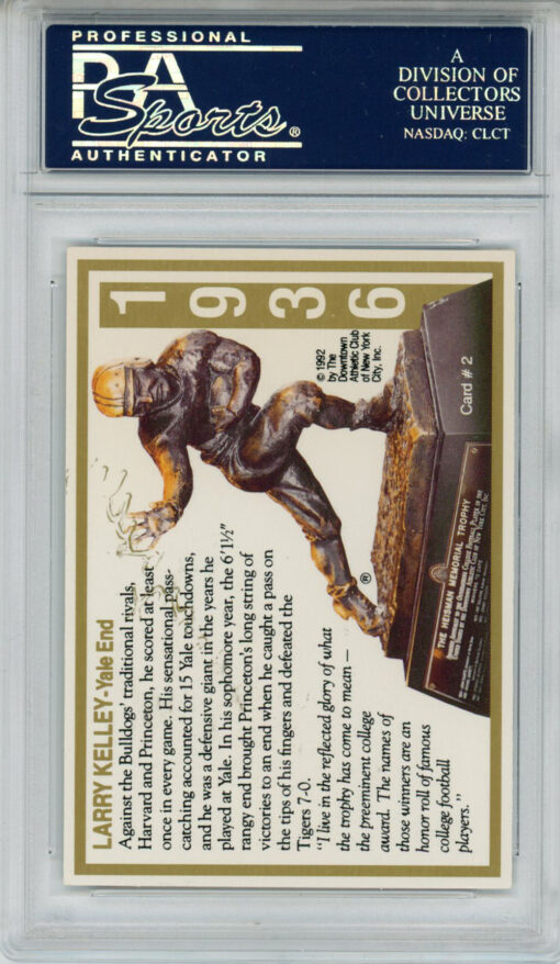 Larry Kelley Signed 1992 Downtown Athletic Club #2 Trading Card PSA Slab