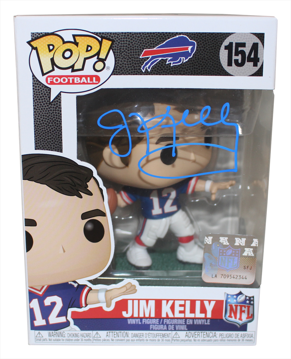 Jim Kelly Autographed/Signed Buffalo Bills NFL Funko Pop #154 Beckett