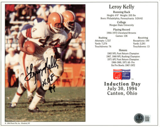 Leroy Kelly Autographed Cleveland Browns 8x10 Photo HOF Beckett 45543
