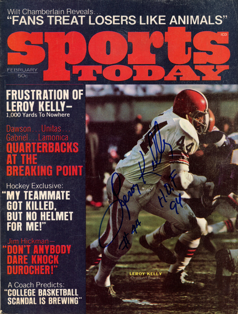 Leroy Kelly Autographed/Signed 1970 Sports Today Magazine Beckett