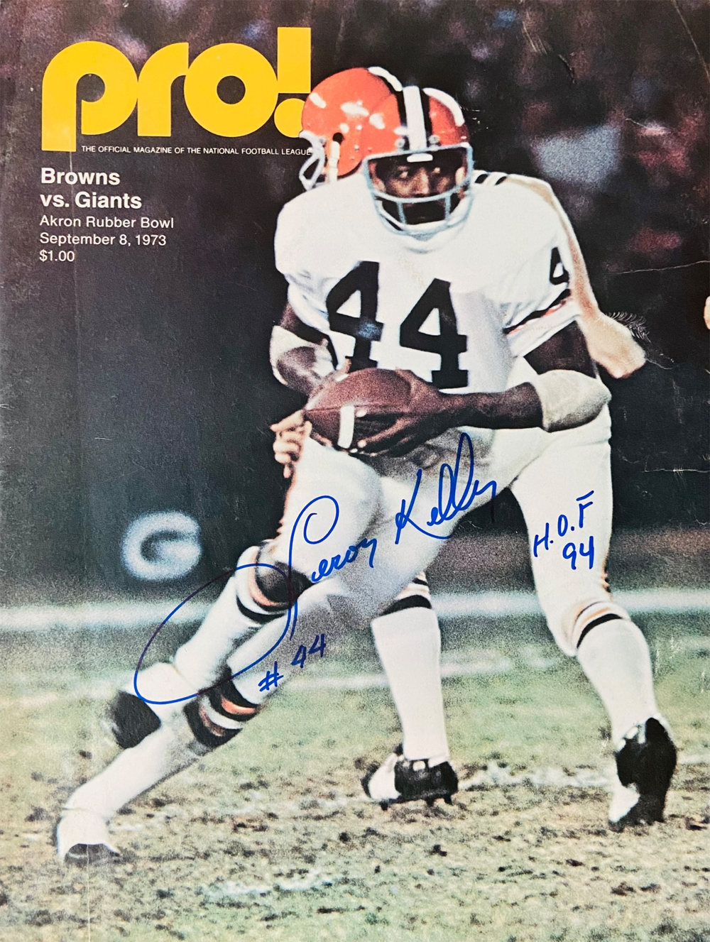 Leroy Kelly Autographed Cleveland Browns 1973 Pro Magazine HOF Beckett