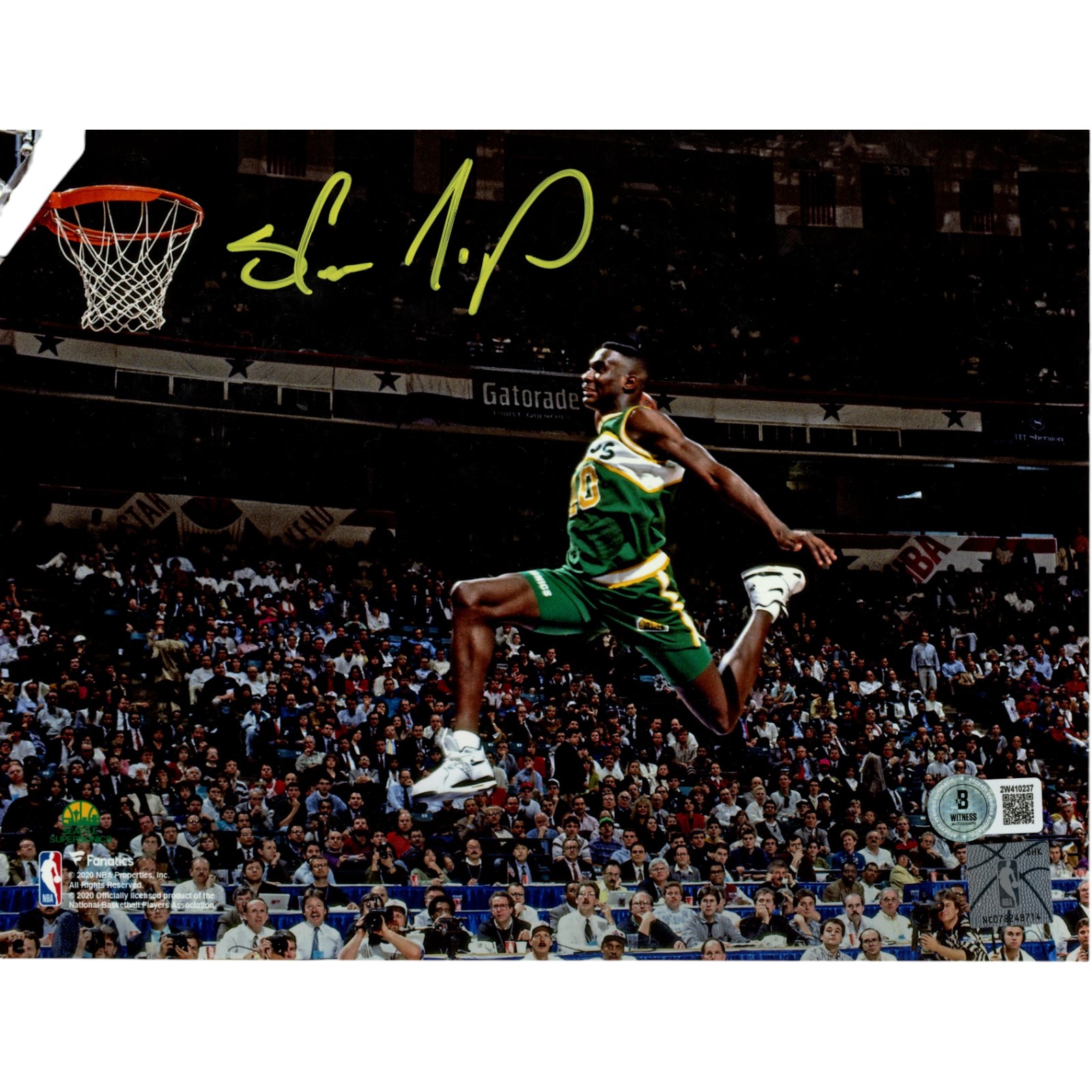 Shawn Kemp Autographed Seattle Supersonics 8x10 Photo Beckett Witness 49720