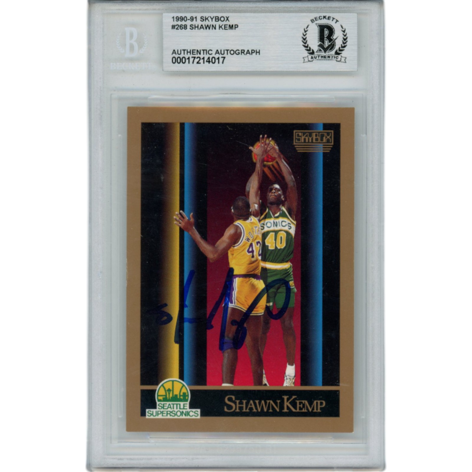 Shawn Kemp Autographed 1990 Skybox #268 Slabbed Trading Card Beckett 49358