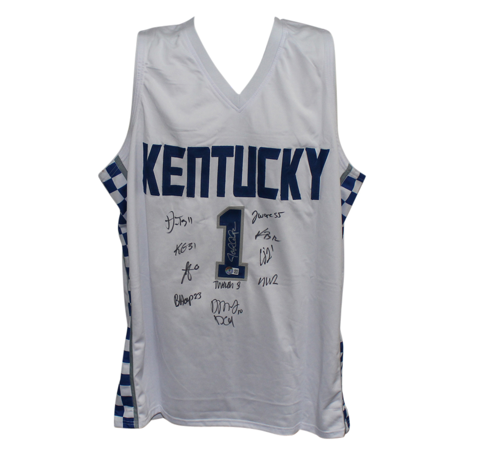 Kentucky Wildcats Team Signed White XL Jersey 12 Sigs Coach Calipari BAS