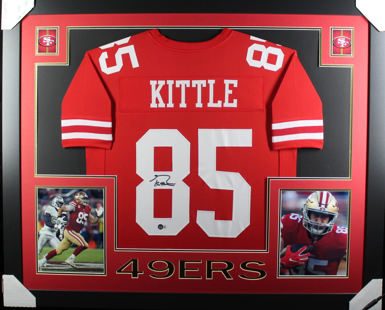 George Kittle Autographed/Signed Pro Style Framed Red XL Jersey Beckett