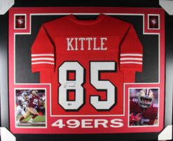 George Kittle Autographed/Signed Pro Style Red XL Framed Jersey Beckett 51224