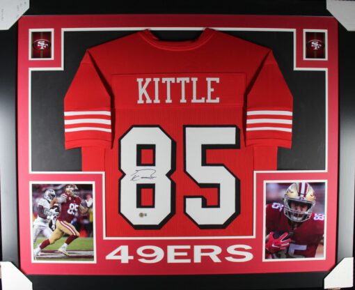 George Kittle Autographed/Signed Pro Style Red XL Framed Jersey Beckett 51224