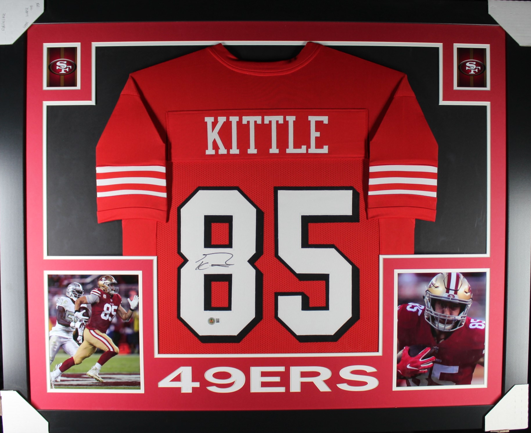 George Kittle Autographed/Signed Pro Style Red XL Framed Jersey Beckett 51224