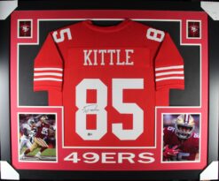 George Kittle Autographed/Signed Pro Style Red XL Framed Jersey Beckett 51223