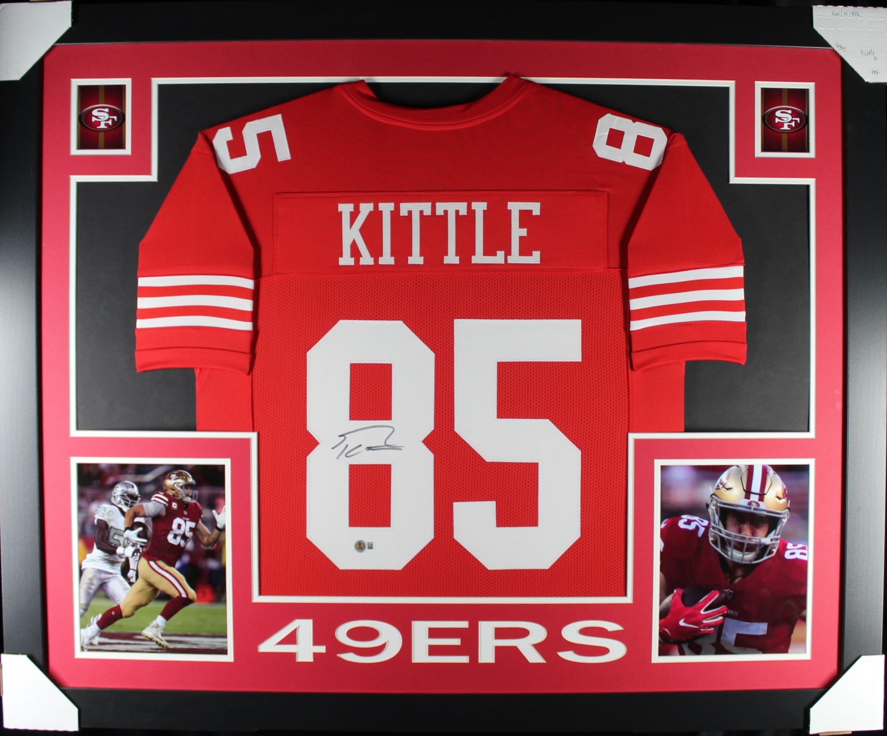 George Kittle Autographed/Signed Pro Style Red XL Framed Jersey Beckett 51223
