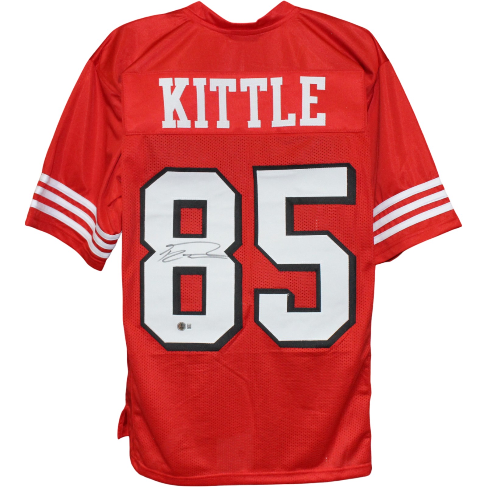 George Kittle Autographed/Signed Pro Style Red XL Jersey Beckett Witness 53431 1 George Kittle Autographed/Signed Pro Style Red XL Jersey Beckett Witness 53431