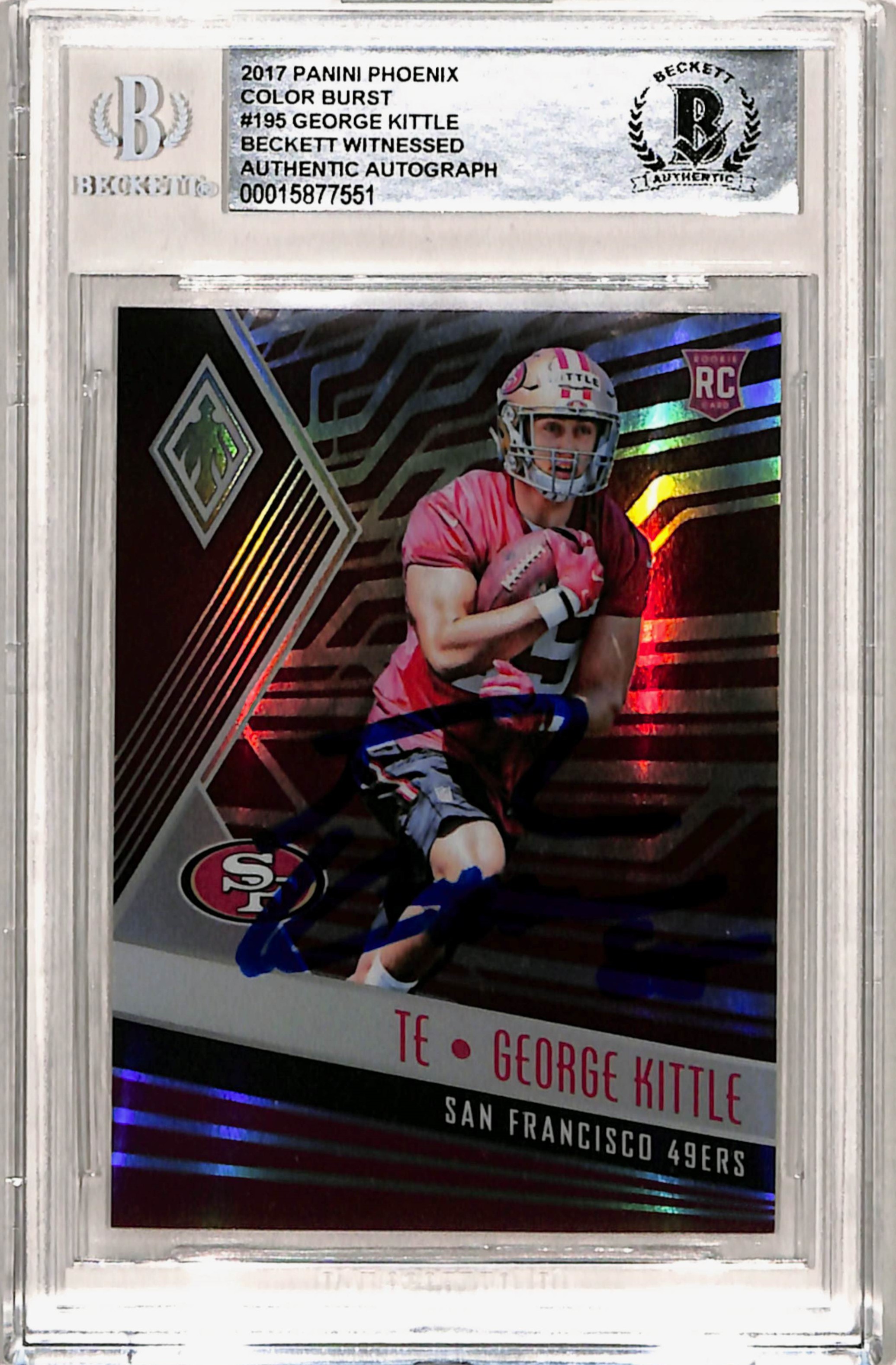 George Kittle Signed 2017 Phoenix Red #195 Trading Card Slab Beckett 39821