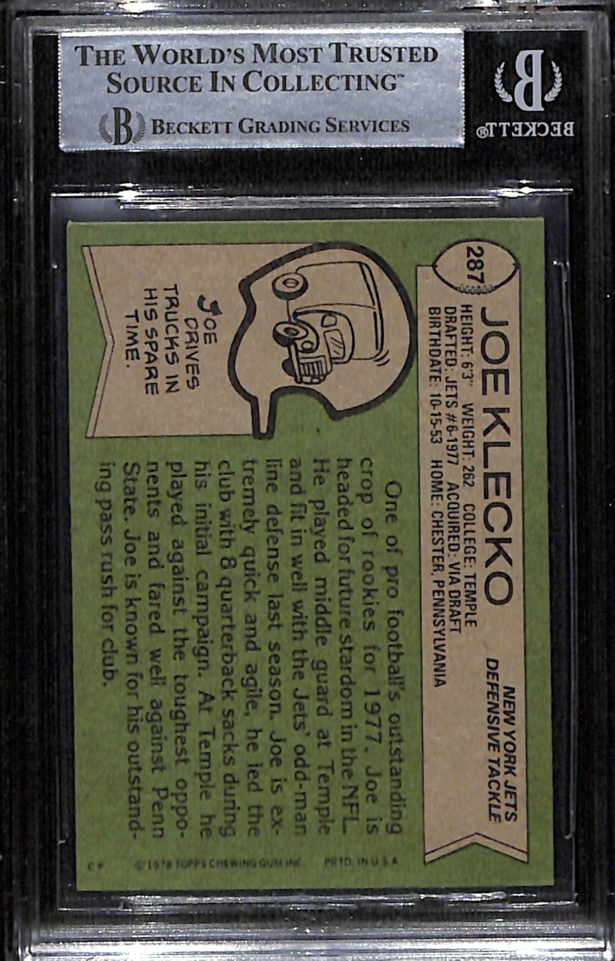 Joe Klecko Signed 1978 Topps #287 Trading Card HOF Slab Beckett