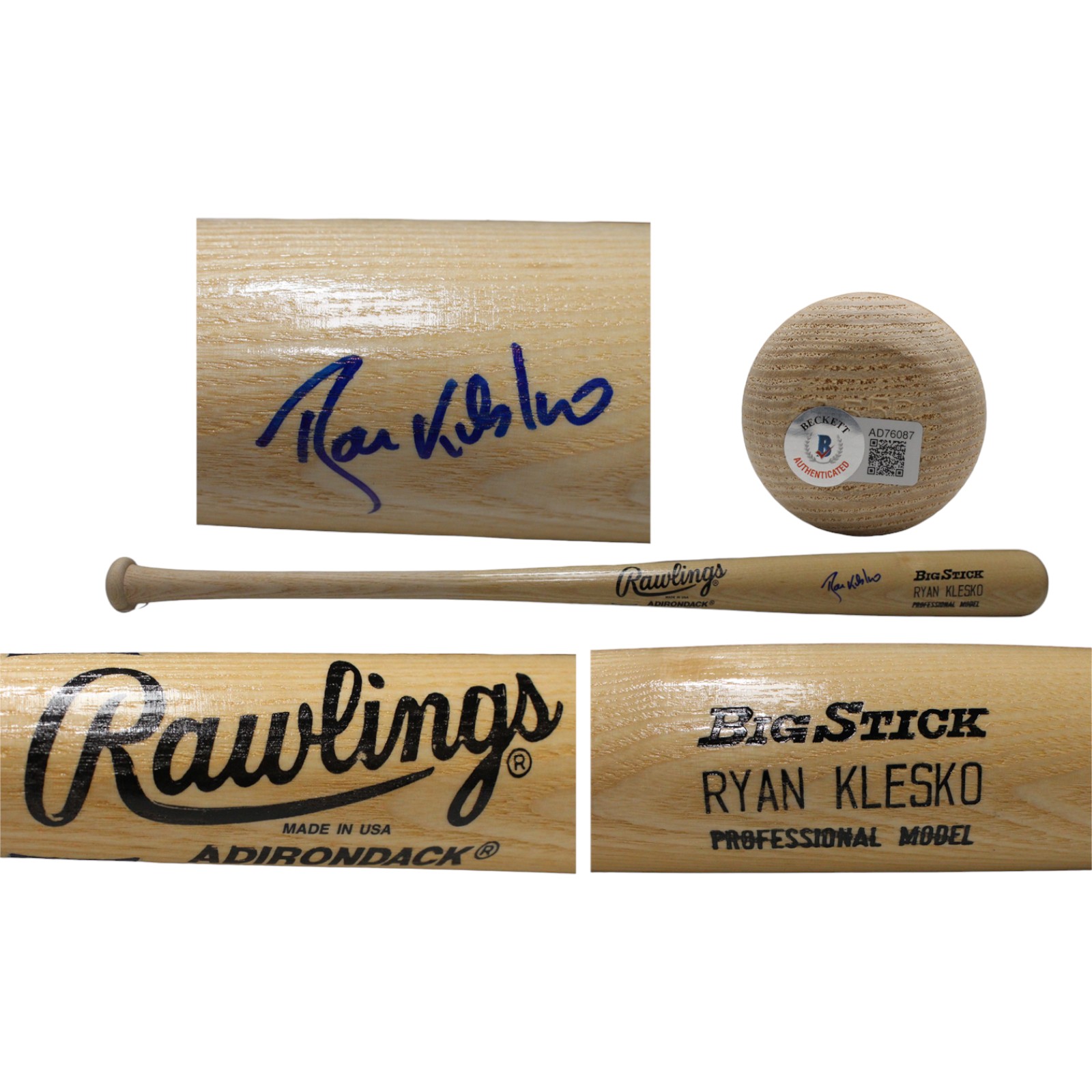 Ryan Klesko Signed Rawlings Blonde Big Stick Baseball Bat Beckett 44326