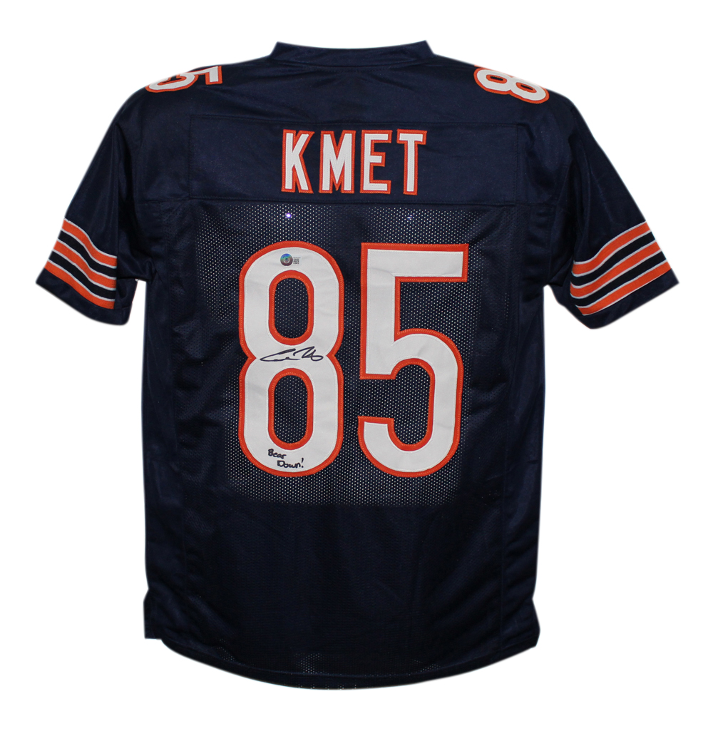 Cole Kmet Autographed/Signed Pro Style Blue XL Jersey Bear Down Beckett