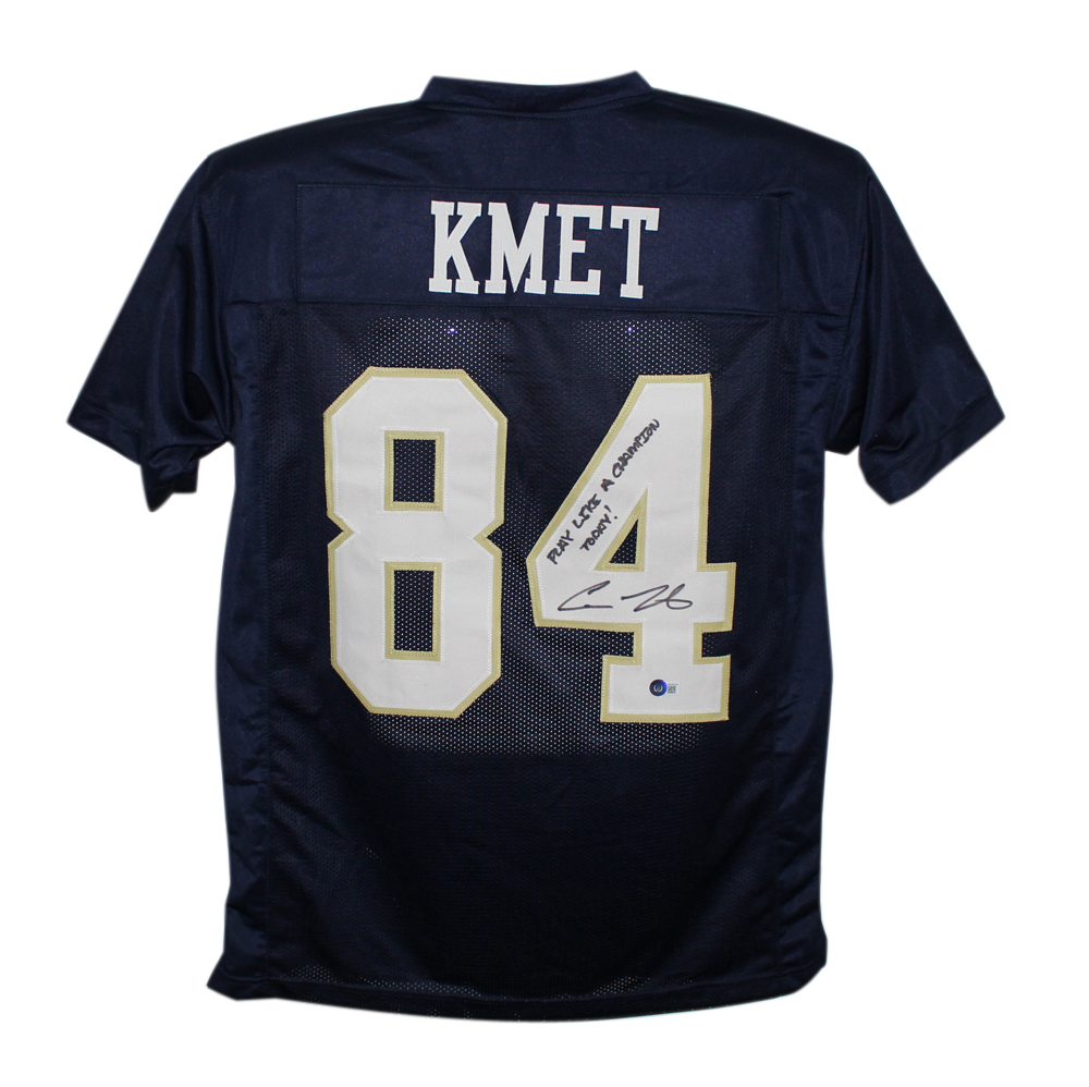 Cole Kmet Signed College Style Blue XL Jersey Play Like Champion Beckett